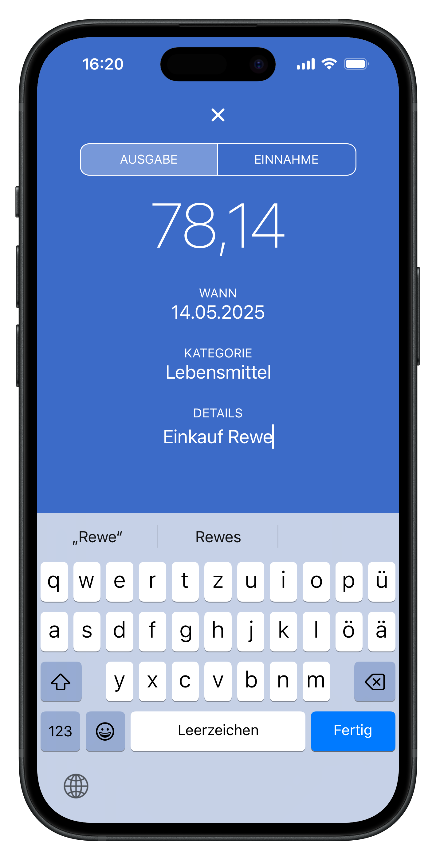 Einfache Ausgaben-Erfassung - 78,14 Euro in Sekunden erfasst